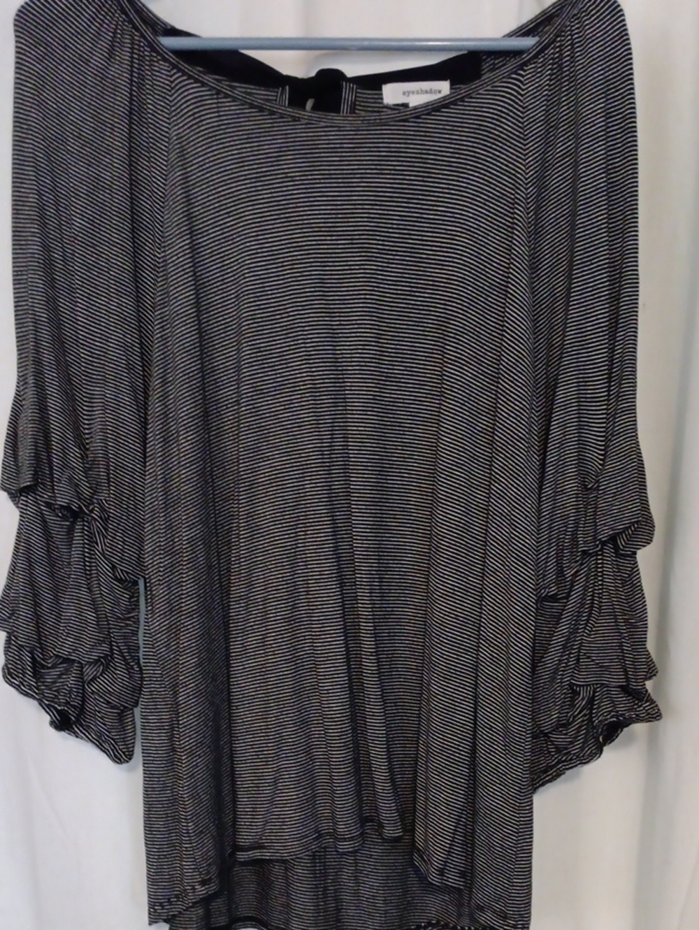 Eyeshadow Black & White Striped Ruffle Sleeve Tunic